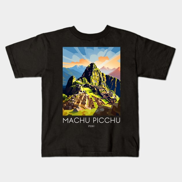 A Pop Art Travel Print of Machu Picchu - Peru Kids T-Shirt by Studio Red Koala